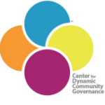 Four overlapping circle colored blue, yellow, red, orange with Center for Dynamic Community Governance name